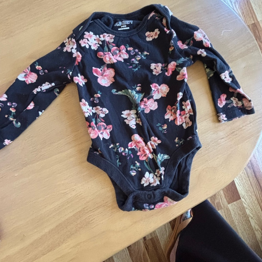 Old Navy Black Floral Long-Sleeve Baby One-Piece